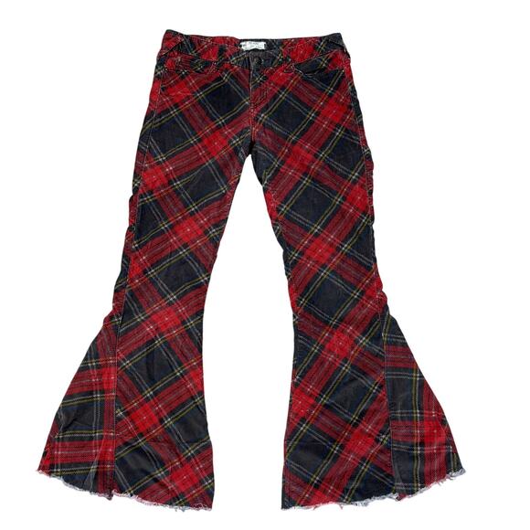 Free People Plaid Bell Bottom Flare Corduroy Pants Women's 28 Y2K